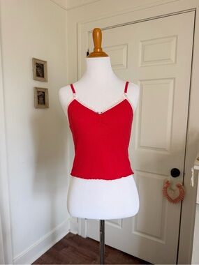 Red Lace Trim Romantic Rosette Camisole